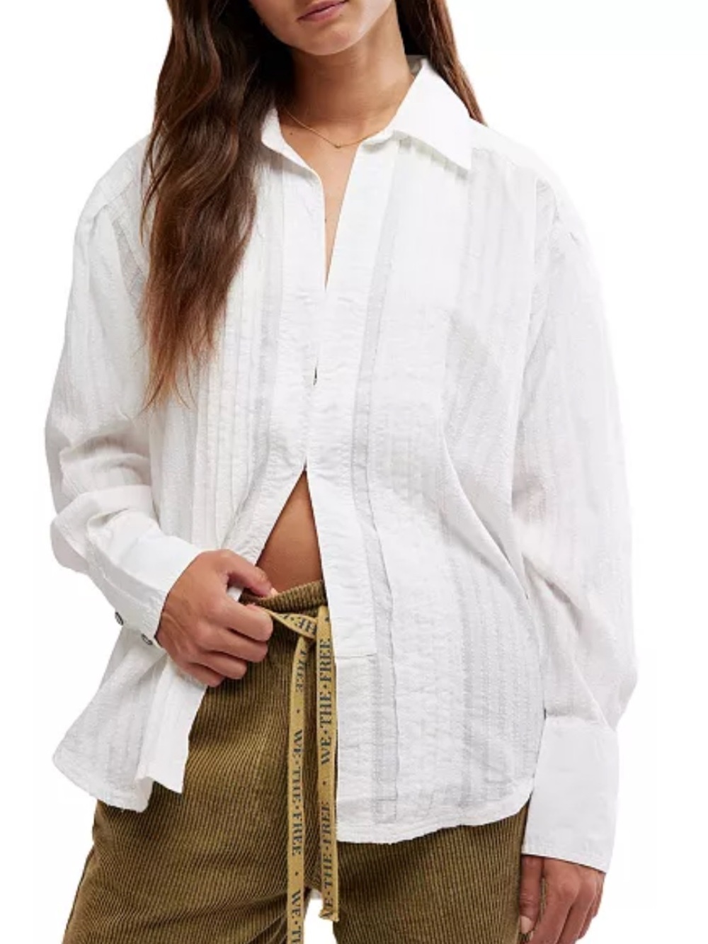 We The Free White Lightweight Button Cuff Blouse